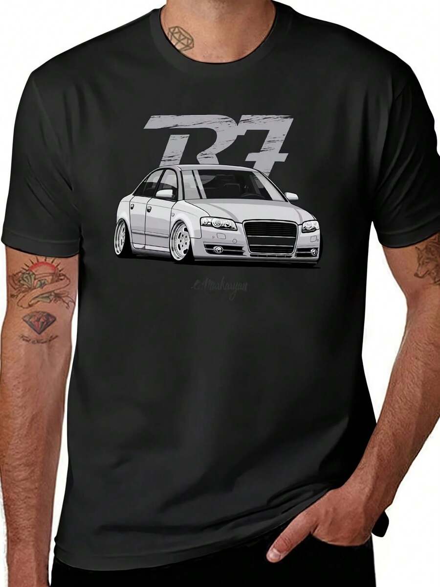 Camiseta Gris para Hombre Talla A4 B7 - Impresión en el Pecho Blanca Lisa Inspirada en Anime Kawaii, Camiseta Casual de Manga Corta con Cuello Redondo, Lavable a Máquina, Camiseta para Todas las Estaciones, Talla Asiática (Equivalente a Papel A4/B7) - Negro - Ver 1