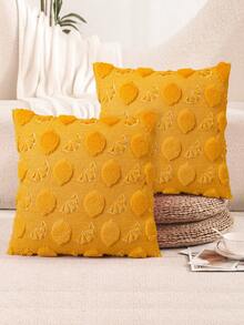 2pcs Plush Lemon Pillowcase Set 3D Vintage-Style Cushion Cover Valentine's Day Decorative Sofa Pillowcase Autumn/Winter Home Decor For Bedrooms, Living Rooms, Dining Areas, Dorm Rooms & Back-To-School Season Waist Cushion Cover (Pillow Insert Not Included)