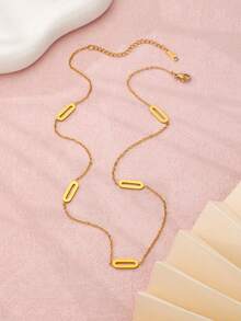 Chic Stainless Steel Necklace Bracelet Earring Set Waterproof Geometric Paper Clip Pendant Women's Minimalist Jewelry - Gold - View 8