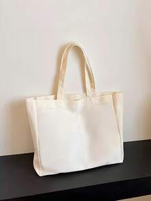 3/1pc Canvas Tote Bag, Thick Durable Daily Commuter DIY Design, Minimalist Elegant Bridesmaid Wedding Gift Bag, Large Capacity Travel Shopping - Beige - View 7