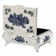 Hipiwe Vintage Metal Jewelry Box Small Treasure Chest Case Trinket Organizer Earrings Necklace Bracelet Storage Box Ring Box Holder Keepsake Box For Women,Small,White - White - 查看 10