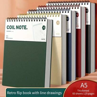 1pc Vintage Lined Notebook, For Office Or Gift Exchange, Retro A5 Notebook & Journal - Dual-Sided Pages, Hard Cover And Watercolor Design - Ideal For College