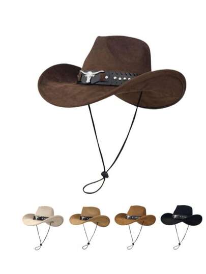 1 st unisex hatt i mockaimitation med läderdekor, ny retro cyberpunk boho-stil med justerbar keps med bred brätte, trendig gatustil, present till män, lämplig för fester, westerntemaevenemang, sammankomster, cosplay, examensceremonier, maskeradbaler, festivaler, födelsedagar, musikfestivaler, vandring och mer