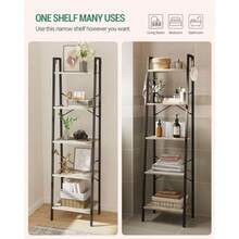 Ladder Shelf Bookshelf Bookcase Freestanding Corner Storage Shelve With 2 Hooks For Home Office Living Room Kitchen Bedroom Industrial 5-Tier Greige BC19205B - 5Tier118Dx173Wx63H - View 4