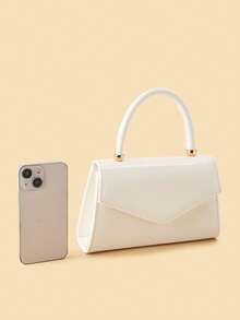 时尚纯色镜面手提包，优雅女士商务包，适合女性日常通勤、约会、派对、婚礼、晚宴和正式场合。可搭配婚纱、礼服、晚礼服和生日礼服。 - 白色 - 查看 7