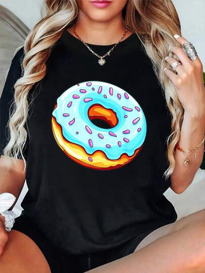 100% Cotton Cute Donut T-Shirt Women's Men's Graphic Tee Crew Neck Classic Fashion Summer Vacation Tops