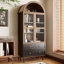 Chest Of Drawers With Adjustable Shelves, Modern Retro Curved Glass Storage Unit, Adjustable Shelves, Luxury Sideboard - 棕色 - 查看 3