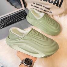 Pantufas casuais de pelúcia com forro térmico para homens, outono/inverno 2025, quentes, grossas, com bico fechado, para casais. - Verde - Ver 3
