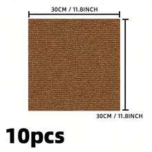 10片30x30厘米自粘条纹地毯砖，易于安装，适用于办公室、客厅和卧室，铝箔背衬 - 无残留，可自由组合。