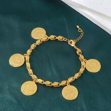 21K镀金硬币手链，中东穆斯林风格时尚吊坠手镯，迪拜女性婚礼派对复古珠宝 - Coins Bracelet - 查看 17
