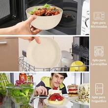 Juego de Vajilla para 4 Personas, Juego de Vajilla de Paja de Trigo 32 Piezas, Vajilla de Completa Reutilizable con Cuenco, Plato, Plato Cuadrado, Cuchara, Tenedor, Tazas, Apto para Lavavajillas - Color beige - Color beige - Ver 6