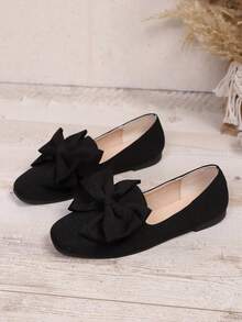 Black Square Toe Slip-On Shoes, Fashionable Bow Decor Loafers For Women, Spring/Autumn New Arrival, Casual Low Vamp Comfortable Shoes, Elegant Moccasins, Simple Style Flat Shoes For Office/Commute - Black - View 6
