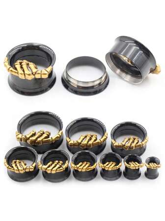 1 pieza Túneles y dilatadores de acero inoxidable con diseño de esqueleto para dedos, manos, orejas y Body, joyería de perforación