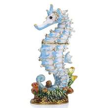 YU FENG 4.1inch Hinged Seahorse Trinket Box Hand-Pasted Rhinestones Crystal Jewelry Storage Box Christmas Gift,Seahorse-1 - 海馬-1 - 查看 7