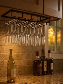 Wine Rack & Wine Glass Rack - Black - View 1