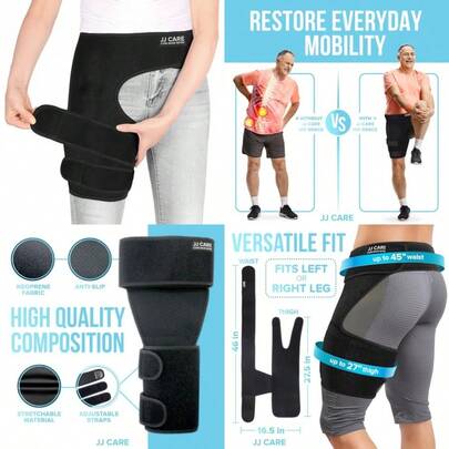 Hip Brace - 1 Pc Ortho Wrap Hip Brace For Sciatica Stretchable Support Wrap With Thigh And Hamstring Braces - Fits Up To 45" Waistline Non-Slip Neoprene Design For Men And Women