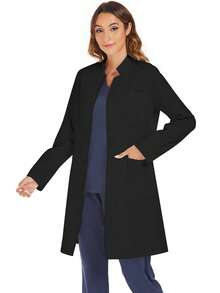 Laboratory Coat / Scrub Uniform Jacket With Multiple Pockets Black Spring - Black - View 5