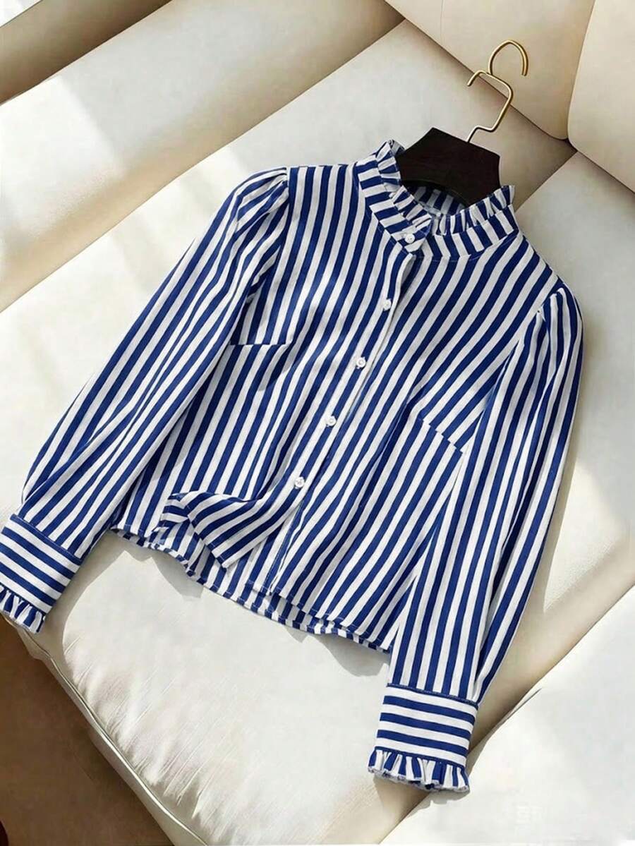 Women's Long Sleeve Striped Button Front Casual Shirt