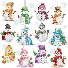 12pcs Christmas Diamond Art Keychain Set, Colorful Snowman DIY Gem Painting Keychain, Full Crystal Rhinestone Sticker Suitable For Christmas Handicraft Materials - Multicolor - View 6