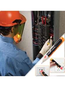 Este comprobador de voltaje sin contacto cuenta con un indicador LED, una alarma sonora, un sensor de potencia y una linterna LED. Con sensibilidad ajustable, es ideal para pruebas de circuitos de alta eficiencia e inspección eléctrica. - Naranja - Ver 1