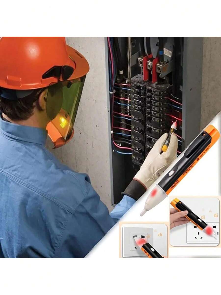 Este comprobador de voltaje sin contacto cuenta con un indicador LED, una alarma sonora, un sensor de potencia y una linterna LED. Con sensibilidad ajustable, es ideal para pruebas de circuitos de alta eficiencia e inspección eléctrica. - Naranja - Ver 1