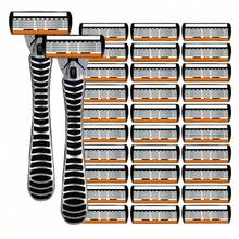 男士手动剃须刀，配备6层不锈钢剃须刀片和可更换刀头 - 彩色 - 查看 16