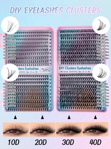 800 Stück Wimpernverlängerungs-Set, DIY Wimpernverlängerungs-Set mit einzelnen Wimpern-Clustern D-Krümmung, Wimpern-Cluster mit Wimpern-Kleber und -Versiegelung sowie Wimpern-Applikator-Pinsel für Selbstanwendung zuhause (10D-20D-30D-40D-50D-60D-80D-100D) Wimpern-Cluster-Set, geeignet für Reisen, täglichen Gebrauch für Anfänger, Hochzeiten, Dates, Partys, Festivals, sehr geeignet als Wimpern-Geschenkbündel zu Weihnachten/Halloween