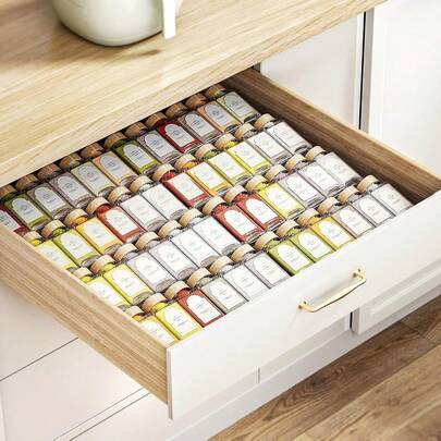 Organisateur de tiroir à épices, insert de tiroir à assaisonnement extensible de 33 à 66 cm en acrylique transparent à 4 niveaux, pouvant contenir jusqu'à 28 pots d'épices, étagère/plateau pour tiroir de cuisine (pots et étiquettes non inclus)