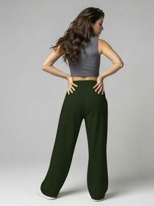 Women's Casual Modern Stylish Sweatpants With Flare Leg, Structured Fit, Sophisticated, Soft - 軍綠色 - 查看 2