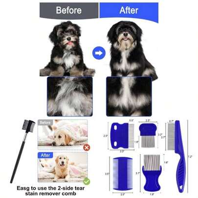 Flea Comb Cats Dogs, 6 Pack Pet Lice Comb Set Pet Grooming Pets Small, Medium Large Pets Blue