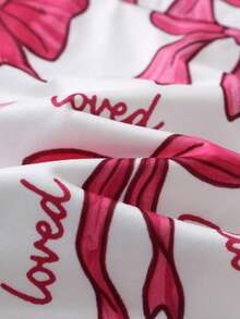 2pcs "Loved" & Heart Print Short Sleeve Women Pajamas Set, Collared Button-Up Top And Comfortable Shorts, Elegant Ladies Sleepwear - Pink - View 8