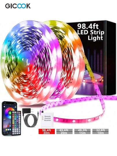 GICOOK LED Lights For Room Lighting Strips, Strip-Type LED Lights, Remote Control, Music Synchronization, Color Change. Smart Remote Control With Application. Suitable For Bedrooms, Living Rooms, Light Strips, Light Strips, Roller Blinds, Halloween, RGB Lights. Suitable For Villas Gardens, Courtyard Balconies, Lawns, Christmas Decorations For Parties, Valentine's Day Gifts, Valentine's Day Garden Decorative Lights, Home Christmas Decorations. Indoor Christmas Lights, Indoor Solar Christmas Lights.
