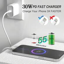 30W Phone Charger Set Fast Charging 30W Adapter + 3.3ft/100cm High-Efficiency Data Sync Fast Charging Cable Compatible With IPhone 14/13/12/11 Pro Plus/XS/XR/8/7/9/ Series Wall Charger Set - US A Type Plug(110-127V) - View 3