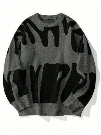 Fashion Pattern Crew Neck Long Sleeve Casual Pullover Graphic Drop Shoulder Monogram School Streetwear Spring Break Outfits Halloween Knit Sweater