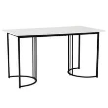 Dining Table 140 X 80 Cm (1 Piece), Modern Kitchen Table, Metal Frame, Rectangular Dining Table With Modern Marble Pattern, Kitchen Table With Adjustable Legs For Dining Room/Living Room, White/Black - White - View 9