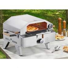 Horno de pizza para exteriores , horno de gas portátil de 33 cm con piedra de cordierita gruesa y termómetro integrado. Dos modos para pizza o parrilla. Ideal para camping y jardín. - Plateado - Ver 9