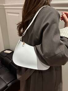 2025 Spring/Summer New Fashion Simple Shoulder Bag For Women, Casual Commuter Underarm Bag, White Solid Color Handbag, Suitable For Daily Use, Dating, Gifts For Ladies, Teens, College Students, And Office Workers - White - View 2