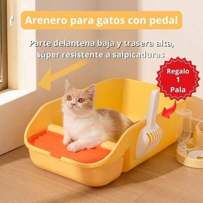 Arenero para gato con pedal, incluye pala gratis, dimensiones 47.5Cm X 32Cm X 15 Cm, con circulación y ventilación para evitar olores, material , con compartimento para guardar cosas, espacioso para que tu gato pueda girar.PLAZA LAS