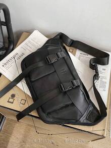 1个男士黑色功能性胸包，时尚大容量街头风斜挎包，多口袋设计，适合通勤 - 黑色 - 查看 7