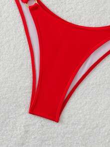 Bucle redondo elegante y sofisticado de tela de punto de unicolor - Rojo - Ver 3