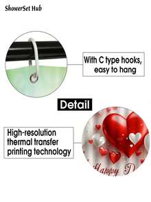Valentine's Day Decorations1/3/4pcs Red White Heart Shower Curtain Bathroom Sets,Romantic Waterproof And Wear-Resistant Accessories,With 12 Hooks - Includes Toilet Seat Cover, Bath Mats, And Rugs - Plastic Fabric - Washable,Mildew-Resistant - Perfect For Holiday Decor,Home/Bedroom/House/Western/Spring Decor,