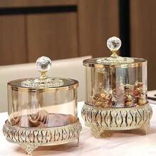 1pc European American Style Living Room Coffee Table Lace Candy Jar, Luxury Crystal Glass Storage Jar With Lid, Home Decor, Dry Flower Holder, Multi-Function Storage Box For Cleaning Swabs, Wet Wipes, Etc.