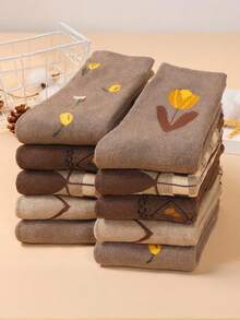 5 Pairs Of Tulip Patterned Socks, Thickened With Velvet, Suitable For Autumn And Winter, Sleeping At Home, Going Out, And Sports Youth (18-40 Years Old) - Multicolor - View 9