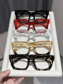 1-5 Pairs Women's Plastic Wide-Rimmed Square Leopard Print Frame Clear Lens Fashion Glasses, Versatile Chic Transparent Eyewear Suitable For Street Photography, Driving, Daily Life, Holiday Gifts, Back To School, Futuristic Accessory - White - View 12