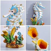 YU FENG 4.1inch Hinged Seahorse Trinket Box Hand-Pasted Rhinestones Crystal Jewelry Storage Box Christmas Gift,Seahorse-1 - 海馬-1 - 查看 8