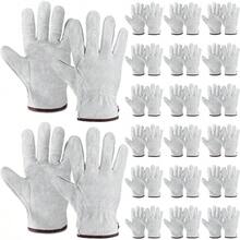 20 Pairs Leather Work Gloves Heavy Duty Durable Cowhide Leather Driver Gloves Construction Industrial And Personal Use Wood Cutting Garden Working, Large Size - Initial - View 2