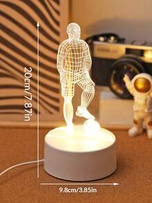 1pc 3D Acrylic Football Pattern Night Light, USB Powered, Bedroom Decor, Desktop Decor, Bedside Lamp, Football Fan Gift, Home Decor Night Light - White - View 7
