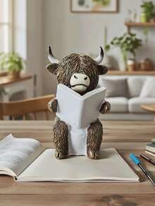 趣味浴室装饰 - 高地牛读书马桶水桶雕像，农舍风格浴室装饰，树脂材质，可作家居办公摆件或礼品，无需用电，幽默设计，质感细节，圣诞节和感恩节的理想之选 - 彩色 - 查看 7