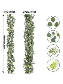 1/2/80 pièces Couronne artificielle d'eucalyptus de 175 cm, fleurs blanches, feuilles d'eucalyptus argentées, couronne de fleurs de jasmin, guirlande de verdure artificielle, convient pour mariage, fête, cheminée, chemin de table, décoration de maison, de pièce, de salle de bain, de bureau, de chambre à coucher, décoration d'été