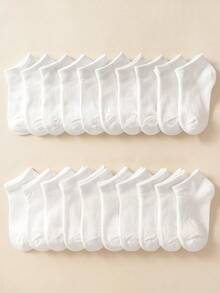 20 Pairs/Set White Children's Socks, Breathable, Comfortable, Versatile And Suitable For School, Including Ankle Socks - White - View 34